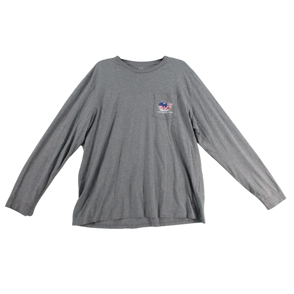 Vineyard Vines‎ Mens XL Gray Hockey Whale Long Sleeve Pocket T-Shirt Cotton